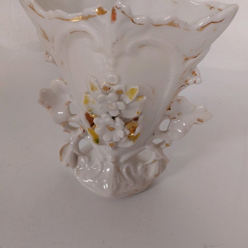Rococo vase France 1900 used, porcelain with flowers 18 cm