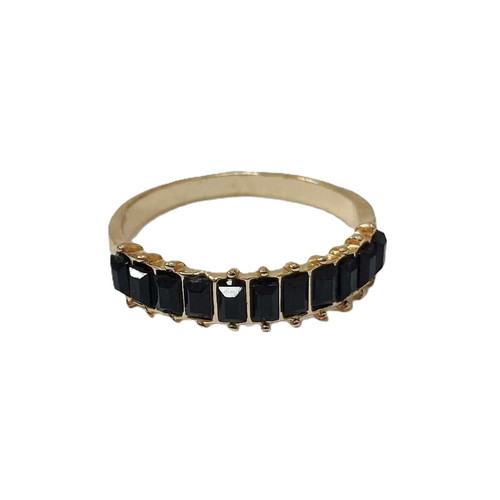 Eternity ring like new, gold color with black stones