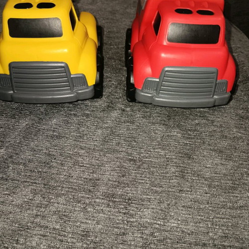 Toy cars used, two trucks with crane and fire truck