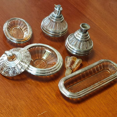 Vintage vanity set used, 5 pieces
