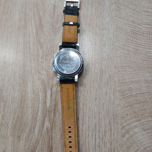 Cartier watch used, black leather strap