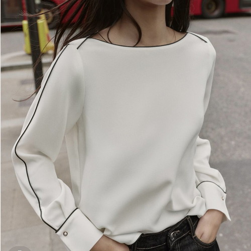 Zara white blouse with black piping new, size M
