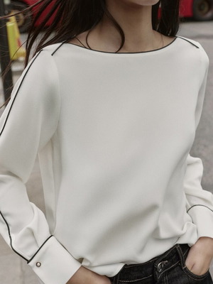 Zara white blouse with black piping new, size M