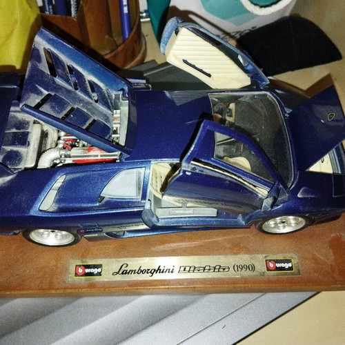Lamborghini Diablo Burago collectible on wooden base like new