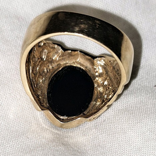 Men's gold ring new with horseshoe and horse design natural onyx 14k
