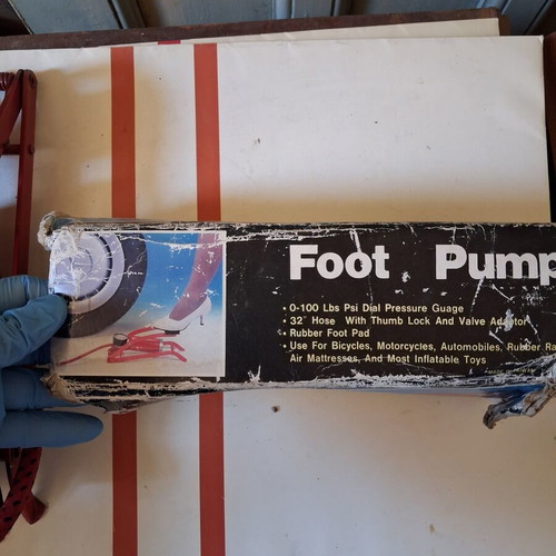 Foot Pump with Manometer used, metal heavy-duty