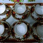  Σετ 6 φλιτζάνια τσαγιού/γαλλικού με 6 πιατάκια τους Royal Albert "old country roses" bone china England 1962-1973