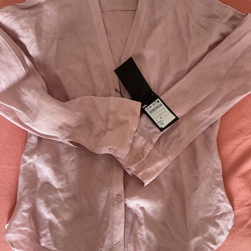 Massimo Dutti Linen Shirt with V Neck Pink new