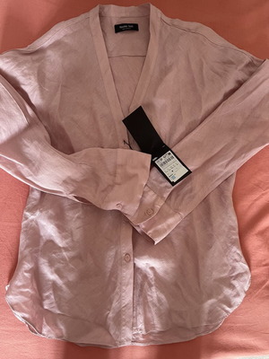 Massimo Dutti Linen Shirt with V Neck Pink new