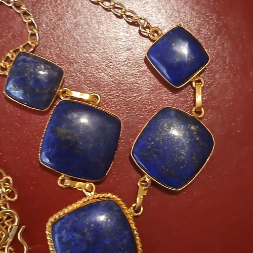 Necklace with stainless steel chain and large lapis lazuli beads, like new, 45cm