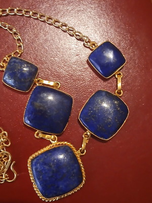 Necklace with stainless steel chain and large lapis lazuli beads, like new, 45cm