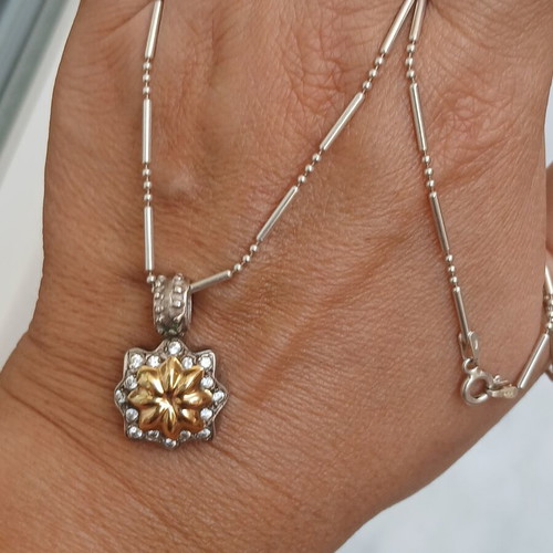 Folli Follie necklace with 925 silver and 585 gold pendant, zirconia