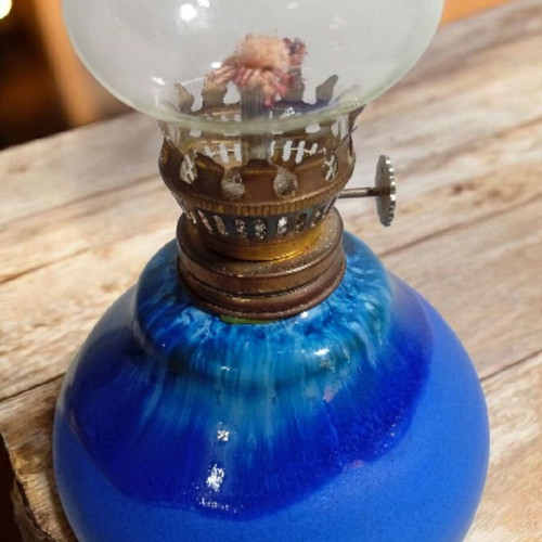 Vintage oil lamp with ceramic base #B0103
