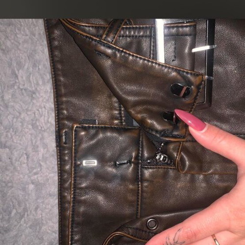 Leather skirt new brown mini with belt Stradivarius XS