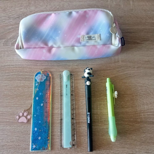 School stationery set with pastel pencil case and panda pen