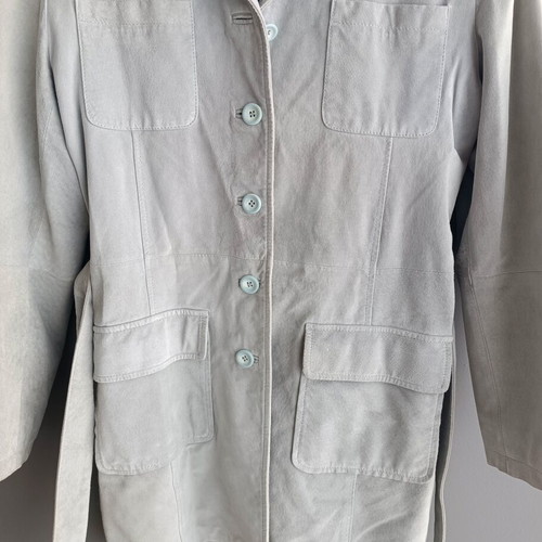 BSB Genuine Leather Jacket with Belt, ice blue, size L