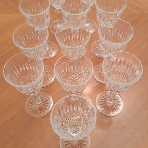 Vintage stemmed liqueur glasses set of 12, diamond cut