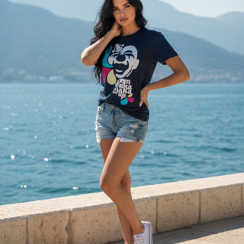 Women's black short-sleeve t-shirt with clown print like new, size M