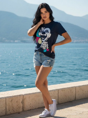 Women's black short-sleeve t-shirt with clown print like new, size M