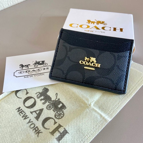 Coach card holder wallet, black and grey signature canvas