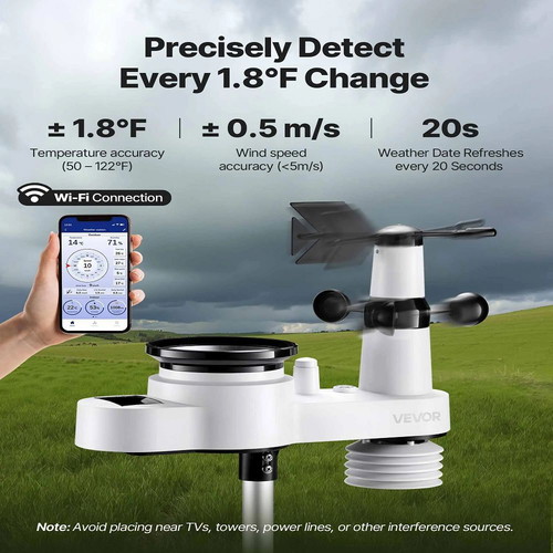 Vevor 5-in-1 Wi-Fi Weather Station with Sensor and 190.5 mm Display