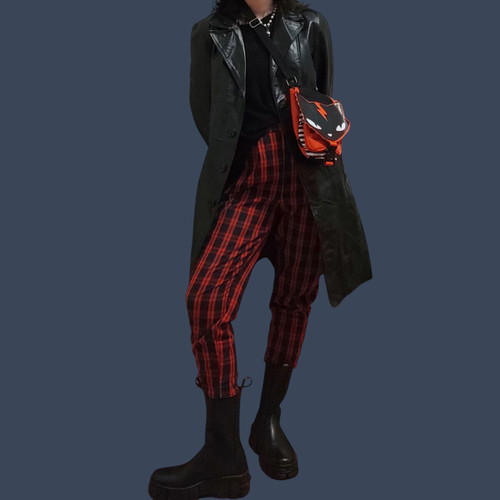 Pull & Bear plaid pants used, size S, red and black