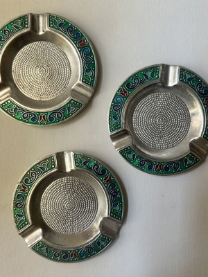 Set of 3 Soviet Vintage Melchior Ashtrays with Cloisonné Enamel