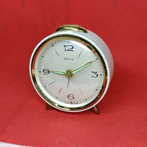 Blessing mechanical analog table clock used, vintage West Germany