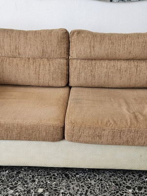 Fabric sofa set of 2 with wooden arms, beige-natural, like new