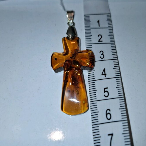 Cross pendant made of natural amber with 18k gold plating new