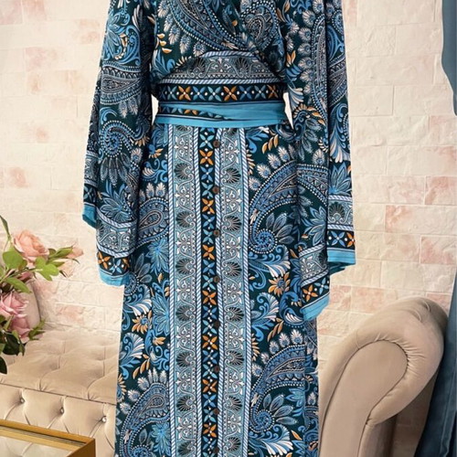 Lachouri set silk like new, wrap top shirt and skirt