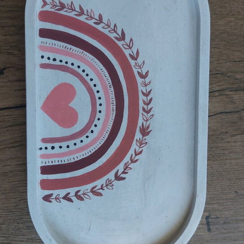 Handmade plaster decorative tray new with acrylic paint