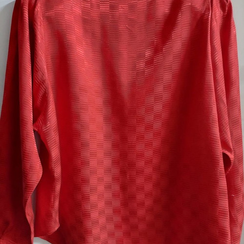 Red satin shirt with checkered cube patterns, size M, used