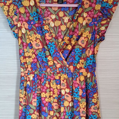 Shein dress with floral pattern, brown multicolor, size S
