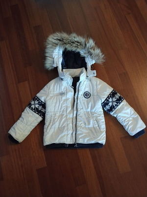Lapin House παιδικό puffer μπουφάν με κουκούλα σε λευκό και μπλε, 116 εκ.