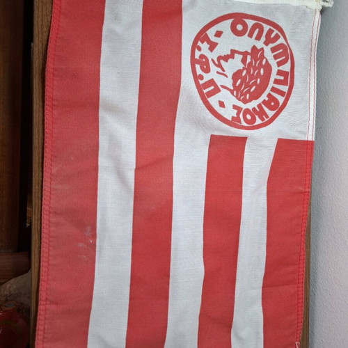 Vintage Olympiakos flag used with stand
