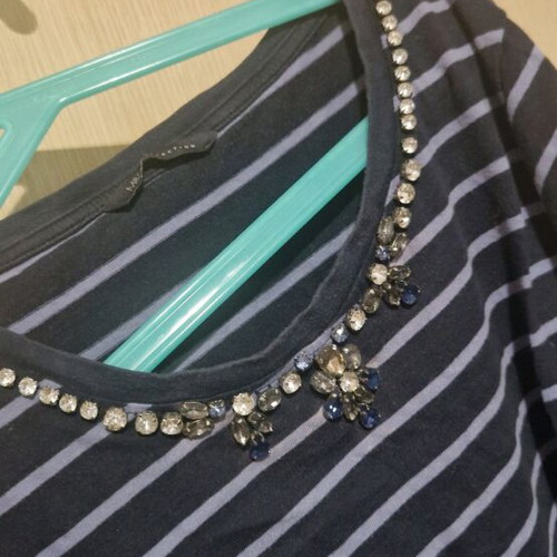 Marks & Spencer blouse used, blue, size 42 with stones on neckline