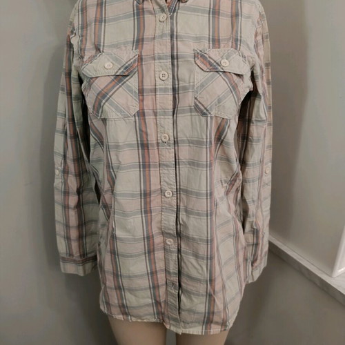 Aggressive plaid shirt size Small like new, pastel beige