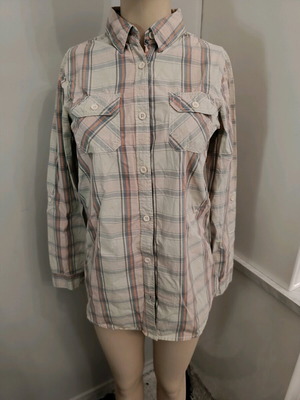 Aggressive plaid shirt size Small like new, pastel beige