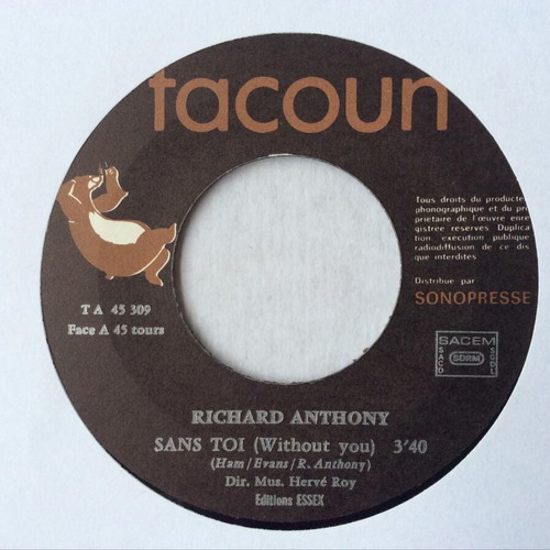 Richard Anthony Sans Toi 7'' vinyl record used, pop