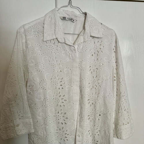 Zara embroidered summer shirt, white, size L