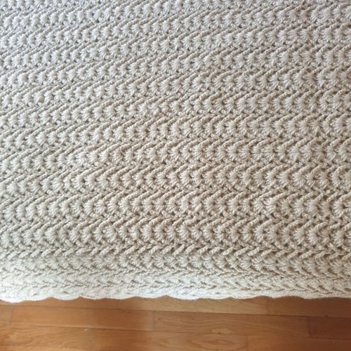 Handmade wool knitted blanket new, light golden brown color
