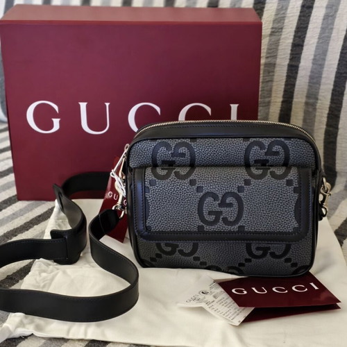 Gucci GG Jumbo μικρή τσάντα χιαστί καινούργια, μαύρο και γκρι