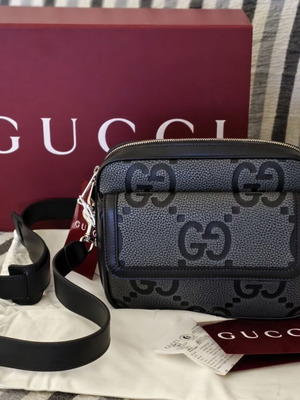 Gucci GG Jumbo μικρή τσάντα χιαστί καινούργια, μαύρο και γκρι