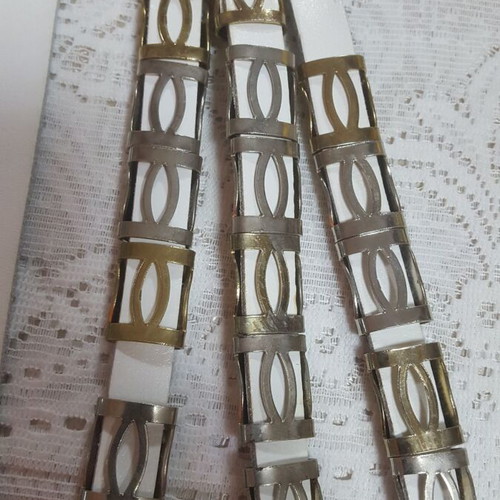 Women's leather belt new, snow white with gold and silver metal buckles