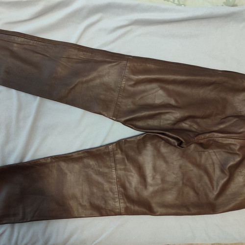 Lapel leather pants, brown, sheepskin