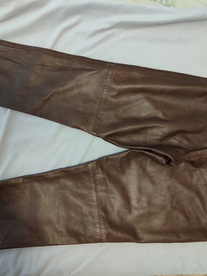 Lapel leather pants, brown, sheepskin