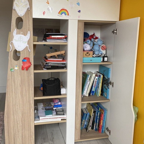 Multifunctional Loft Bed with Desk, Cabinets and Shelves like new