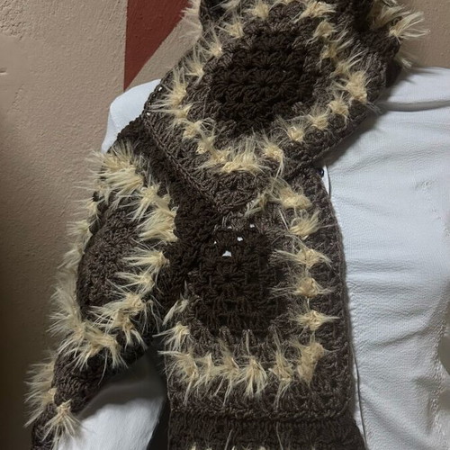 Handmade knitted scarf brown made to order with furry yarn
