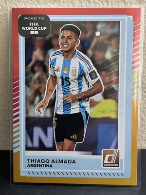 2025-26 Panini Donruss Road to World Cup Parallel Red and Gold Thiago Almada #155 card like new